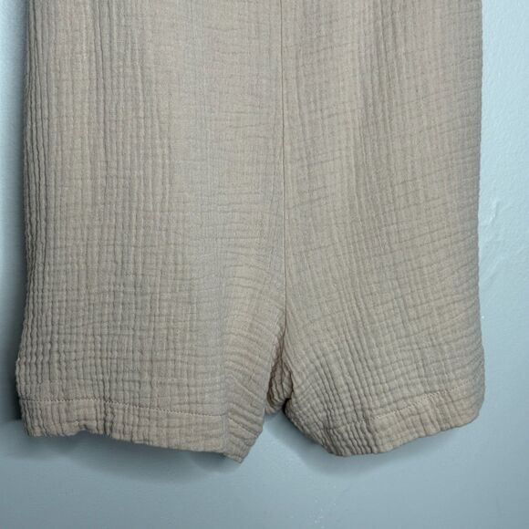 Ces Femme Womens Gauze Shortalls Romper Medium Beige Minimalist Summer Brunch - Picture 8 of 9